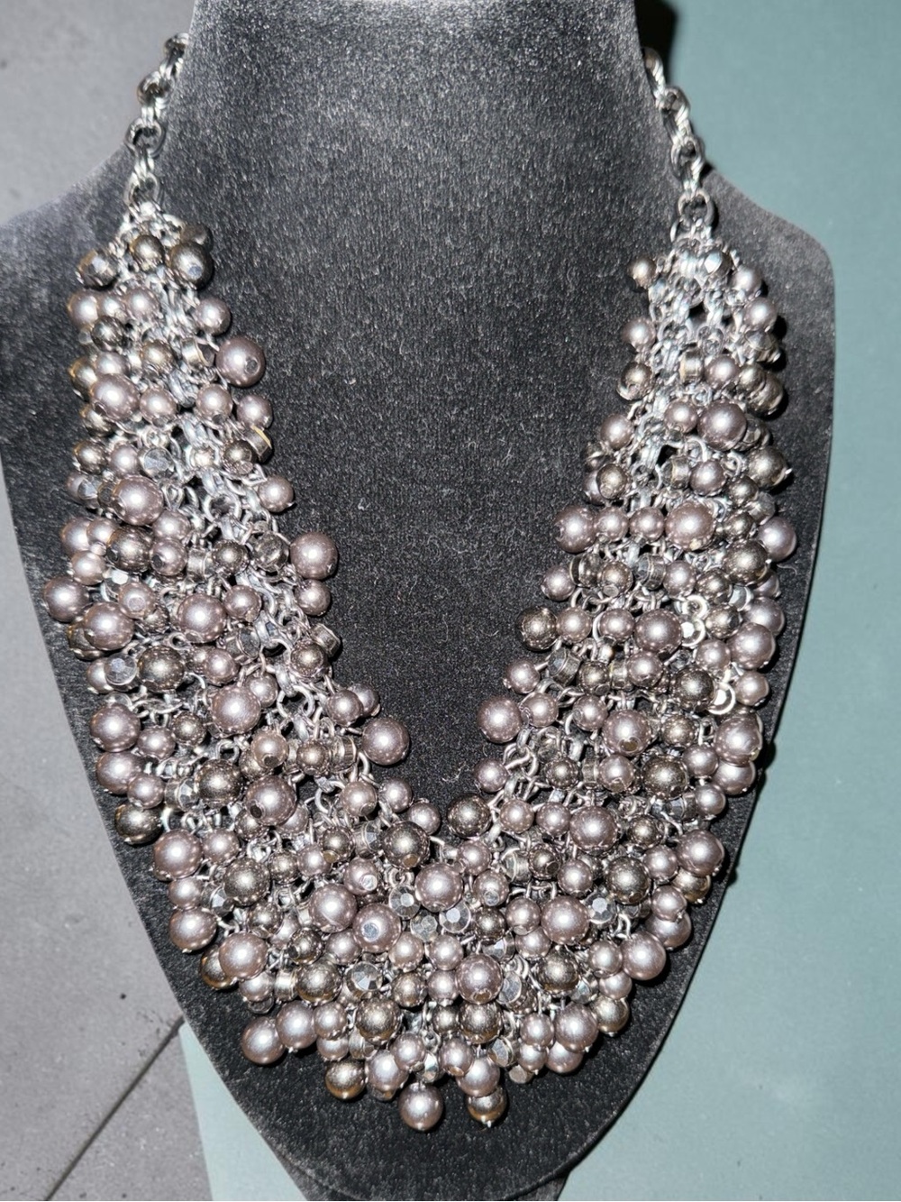 Gunmetal Multi-Strand Cluster
Statement Necklace 16” + Extender